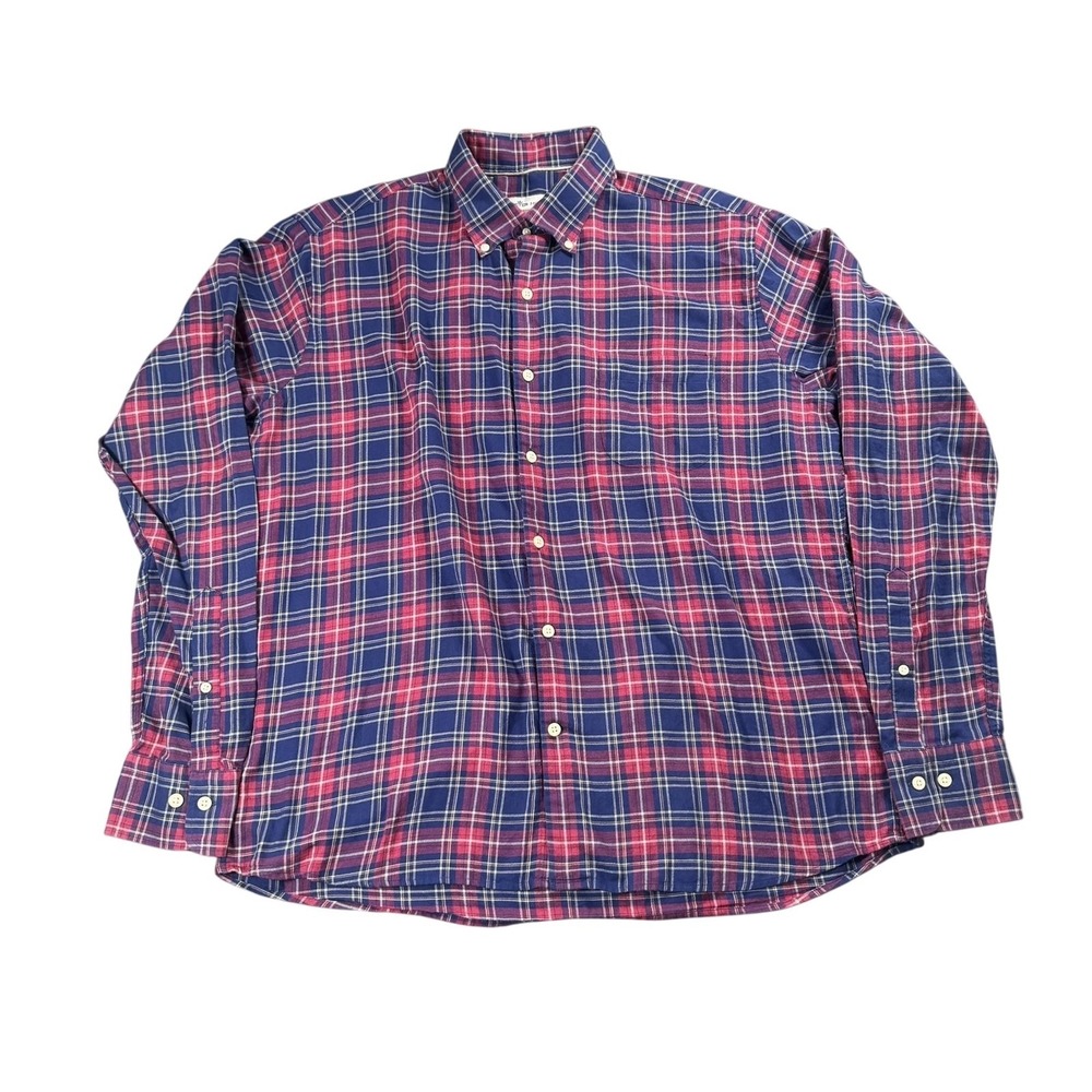 Peter Millar Shirt Mens Large Blue Red Plaid‎ Button Down Long Sleeve Cotton